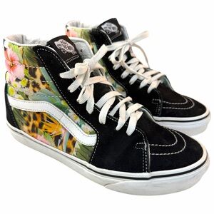 Vans High-Top Sneakers in Black with Floral & Leopard Panels